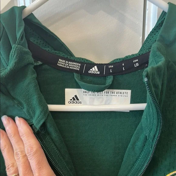 Adidas Jacket Green Zip-Up Athlete w/ Hood Mason Volleyball Mixed Media Sz L - Picture 7 of 9